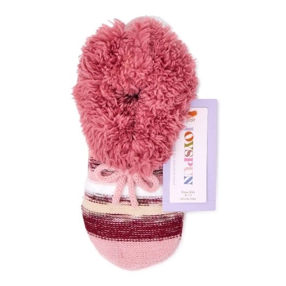 Women's Knit Fuzzy Faux Fur Printed Slipper Socks 2-Pack Shoe Size 4-10 - Picture 3 of 6